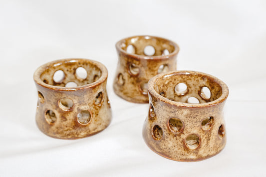 Rustic Clay Tea Light Candle Holders (Set of 3)